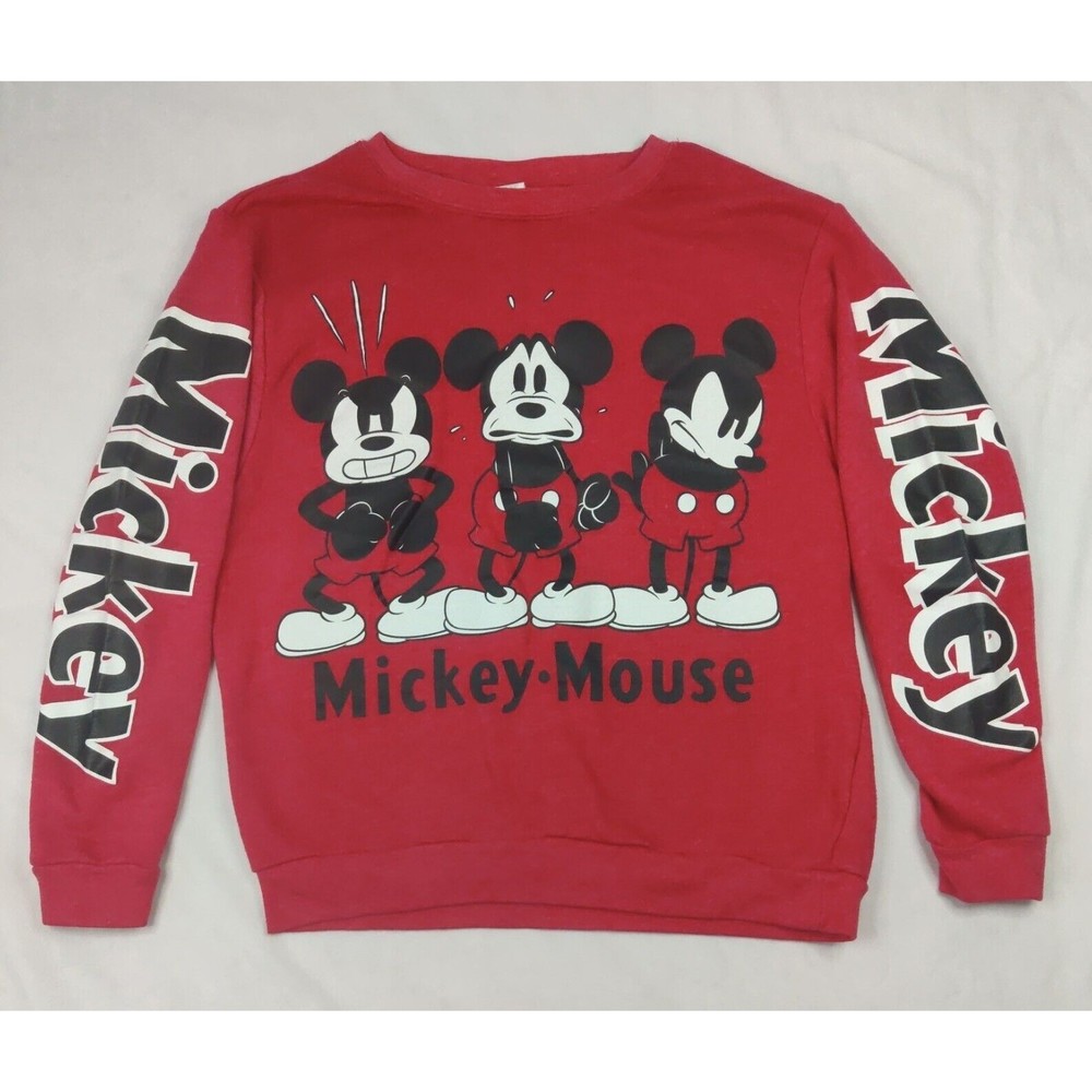 Vtg Disney Women's L Red Mickey Mouse Sweatshirt Pullover Crying Angry Cotton Bl